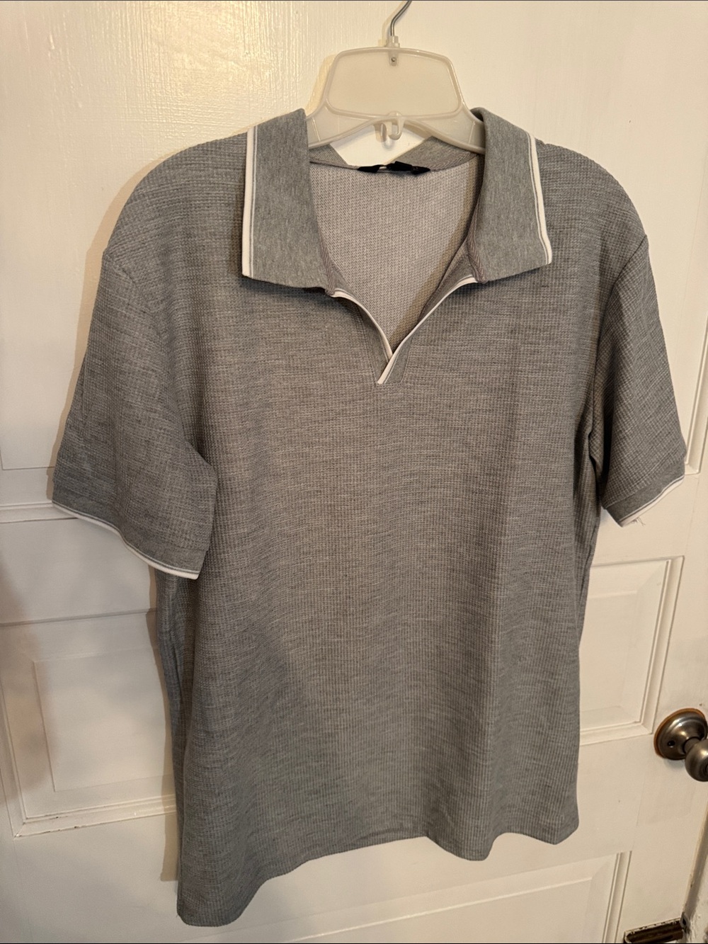 Men's Grey Polo with White Trim - Soft Knit Short Sleeve